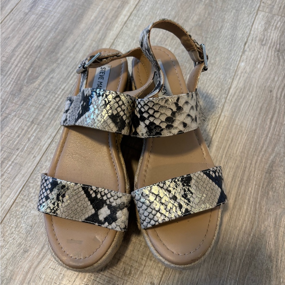 Steve Madden Snake-Print Buckle Sandal Espadrille - Black & Tan